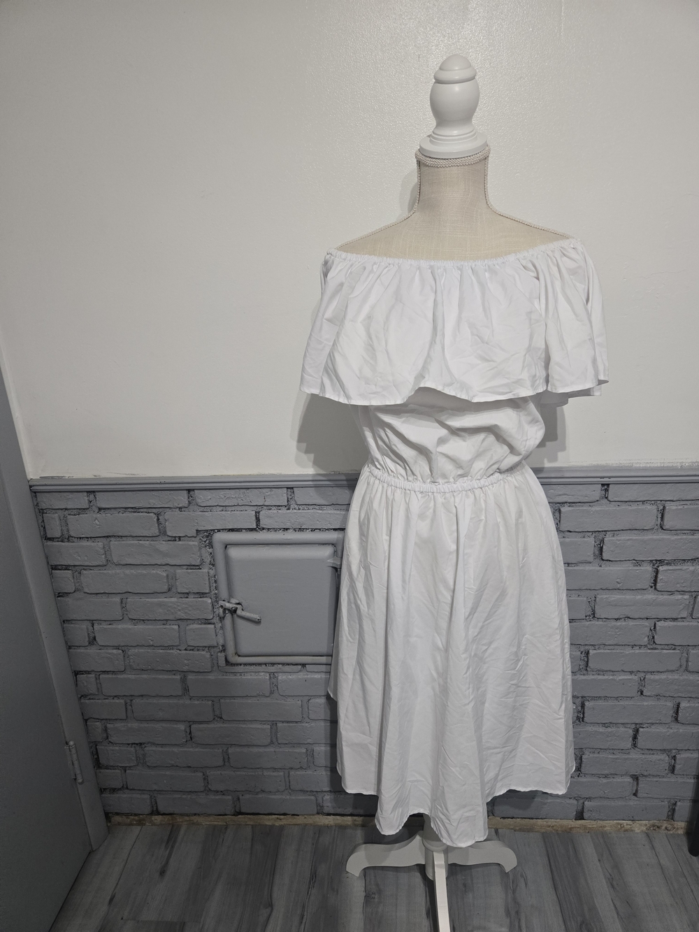 Ashley Stewart White Off-Shoulder Ruffle Midi Dress